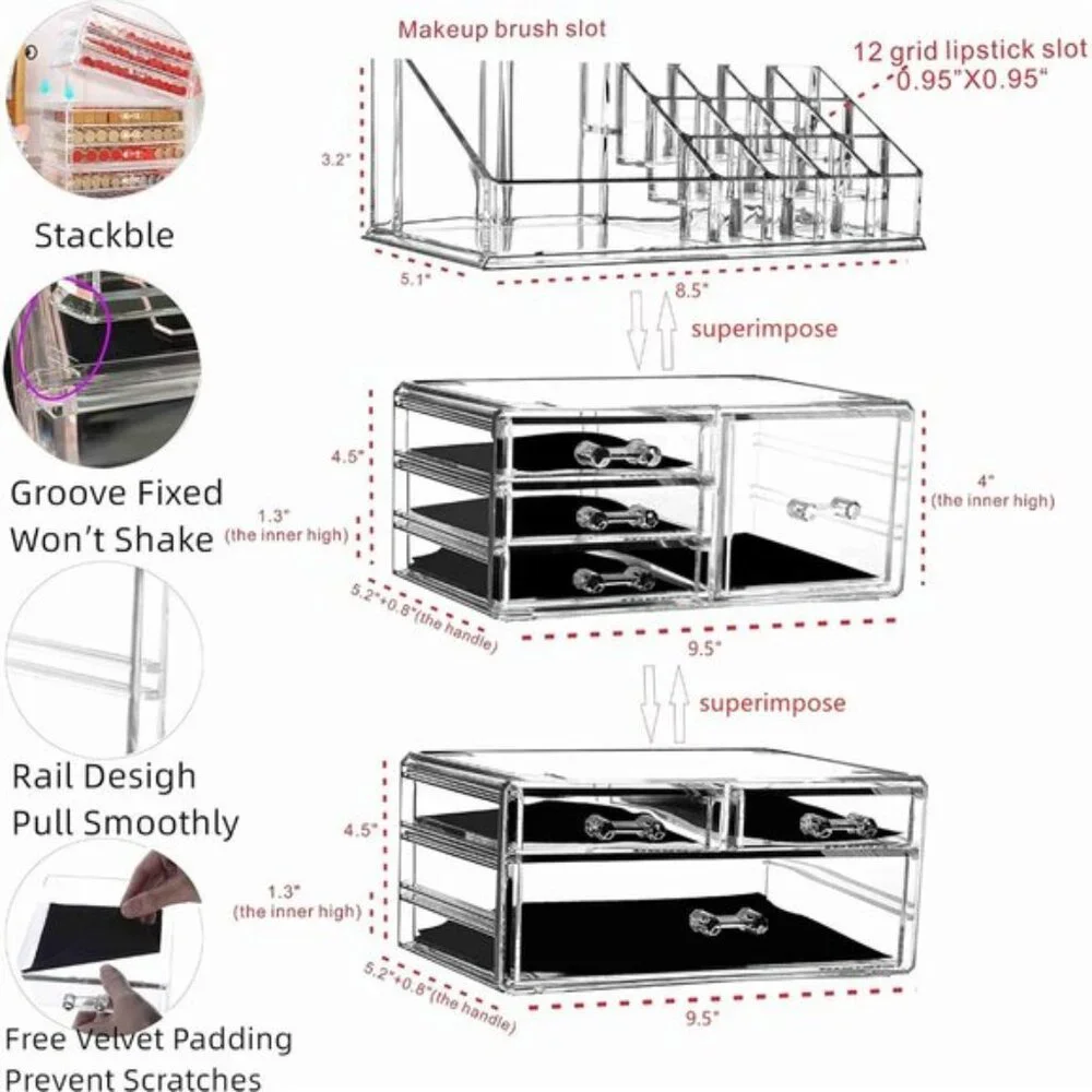 New Clear Acrylic Makeup Organizer with 7 Drawers & Brush Holder for Vanity